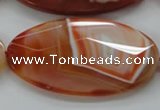 CAA305 15.5 inches 32*52mm faceted oval red line agate beads