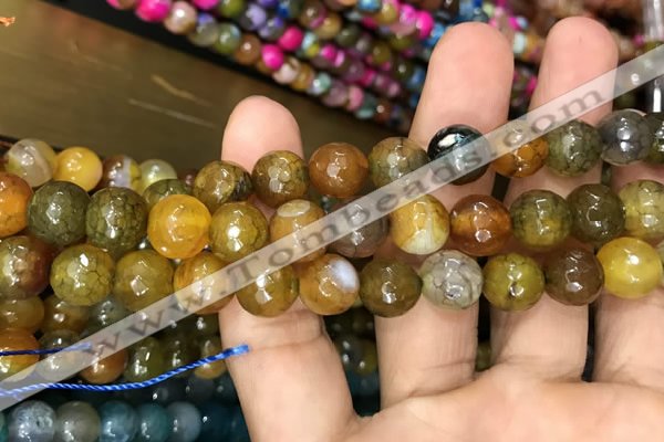 CAA3053 15 inches 10mm faceted round fire crackle agate beads wholesale