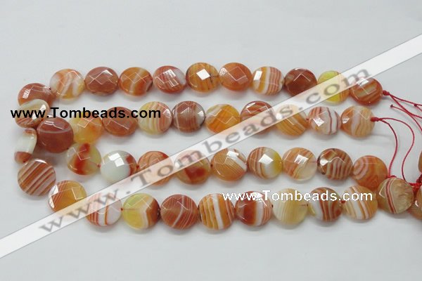 CAA306 15.5 inches 18mm faceted coin red line agate beads