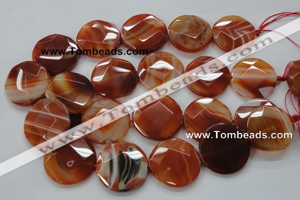 CAA307 15.5 inches 34mm faceted coin red line agate beads