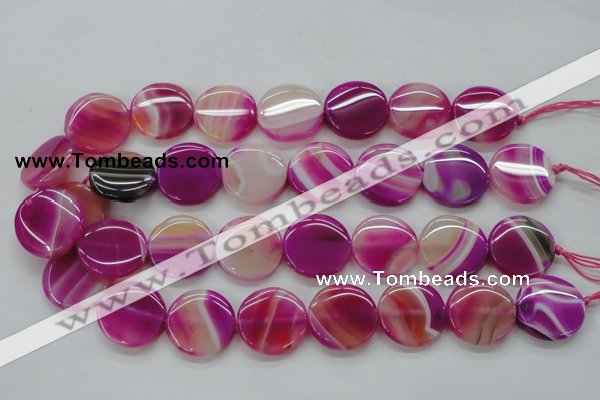 CAA310 15.5 inches 24mm flat round fuchsia line agate beads