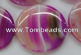 CAA311 15.5 inches 34mm flat round fuchsia line agate beads