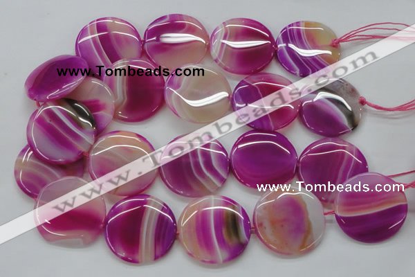 CAA311 15.5 inches 34mm flat round fuchsia line agate beads