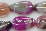 CAA312 15.5 inches 22*30mm flat teardrop fuchsia line agate beads