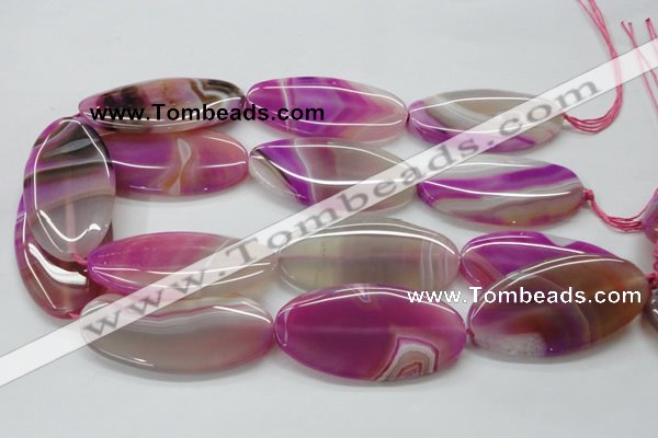 CAA313 15.5 inches 30*60mm oval fuchsia line agate beads