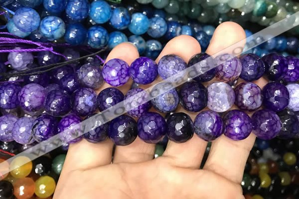 CAA3134 15 inches 12mm faceted round fire crackle agate beads wholesale