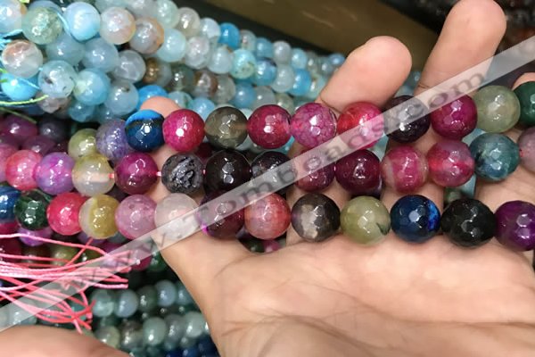 CAA3135 15 inches 12mm faceted round fire crackle agate beads wholesale