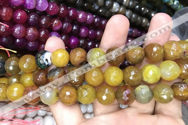 CAA3138 15 inches 12mm faceted round fire crackle agate beads wholesale