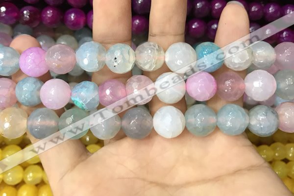 CAA3139 15 inches 12mm faceted round fire crackle agate beads wholesale
