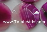 CAA314 15.5 inches 35mm faceted coin fuchsia line agate beads