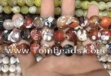 CAA3141 15 inches 12mm faceted round fire crackle agate beads wholesale