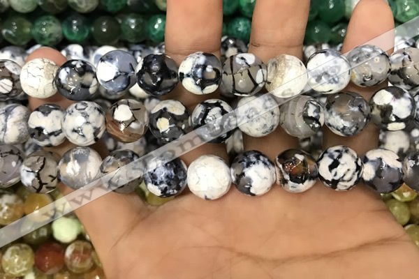 CAA3144 15 inches 12mm faceted round fire crackle agate beads wholesale