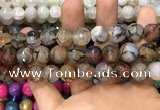 CAA3148 15 inches 12mm faceted round fire crackle agate beads wholesale