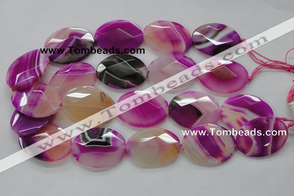 CAA315 15.5 inches 20*26mm faceted oval fuchsia line agate beads