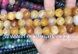 CAA3153 15 inches 12mm faceted round fire crackle agate beads wholesale