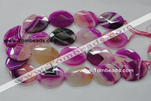 CAA316 15.5 inches 30*40mm faceted oval fuchsia line agate beads