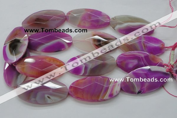 CAA317 15.5 inches 30*60mm faceted oval fuchsia line agate beads