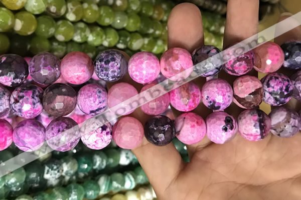 CAA3185 15 inches 14mm faceted round fire crackle agate beads wholesale