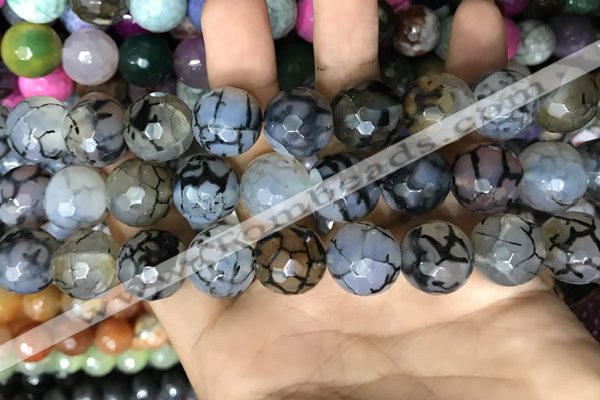 CAA3189 15 inches 14mm faceted round fire crackle agate beads wholesale