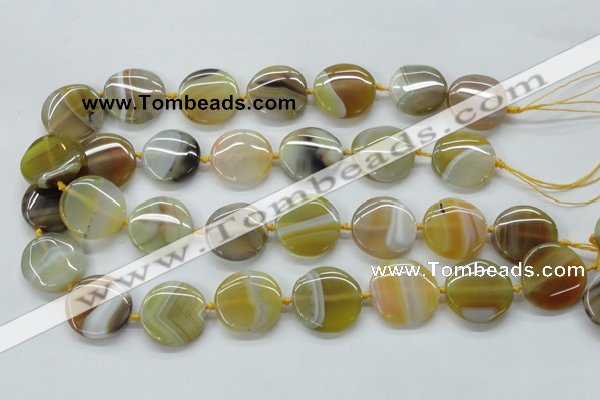 CAA319 15.5 inches 25mm flat round yellow line agate beads