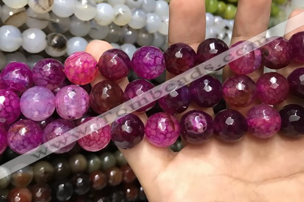 CAA3192 15 inches 14mm faceted round fire crackle agate beads wholesale