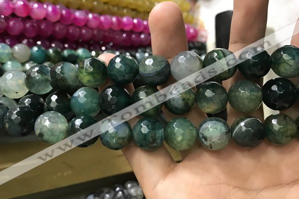 CAA3193 15 inches 14mm faceted round fire crackle agate beads wholesale