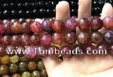 CAA3197 15 inches 14mm faceted round fire crackle agate beads wholesale