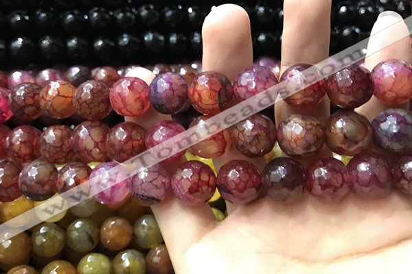 CAA3197 15 inches 14mm faceted round fire crackle agate beads wholesale