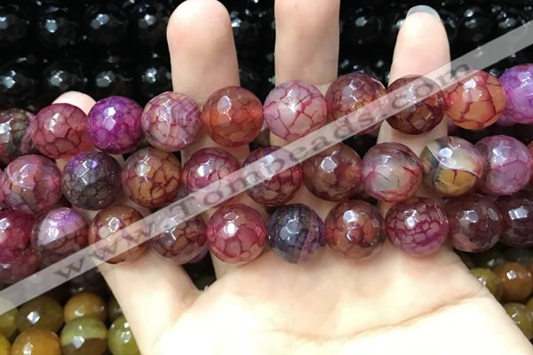 CAA3200 15 inches 14mm faceted round fire crackle agate beads wholesale