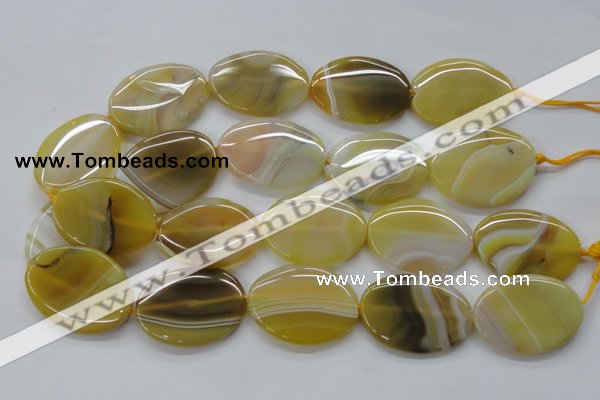 CAA321 15.5 inches 30*40mm oval yellow line agate beads