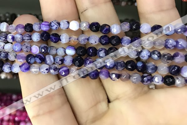 CAA3250 15 inches 4mm faceted round line agate beads wholesale