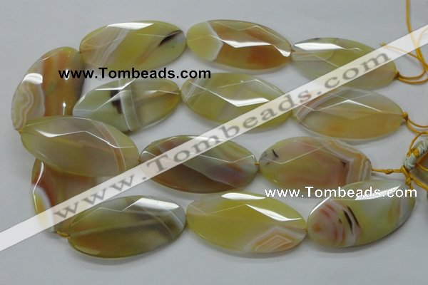 CAA326 15.5 inches 30*60mm faceted oval yellow line agate beads