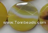 CAA328 15.5 inches 35mm faceted coin yellow line agate beads