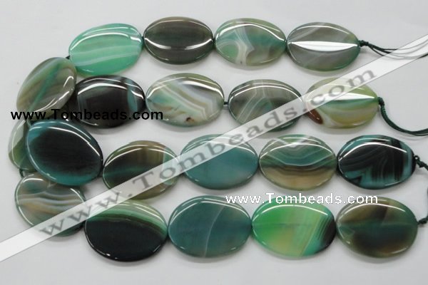 CAA329 15.5 inches 30*40mm oval green line agate beads