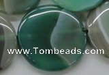 CAA333 15.5 inches 34mm flat round green line agate beads