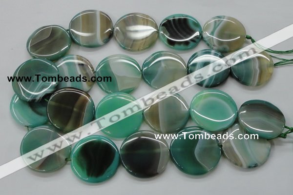 CAA333 15.5 inches 34mm flat round green line agate beads