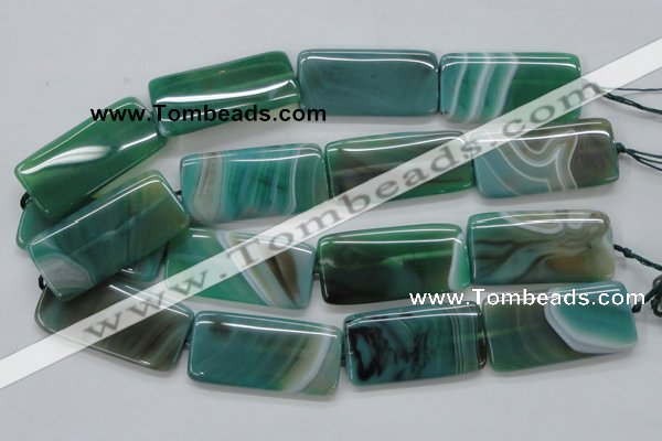 CAA334 15.5 inches 25*50mm rectangle green line agate beads