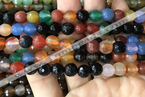 CAA3348 15 inches 8mm faceted round agate beads wholesale