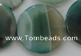 CAA335 15.5 inches 35mm faceted coin green line agate beads