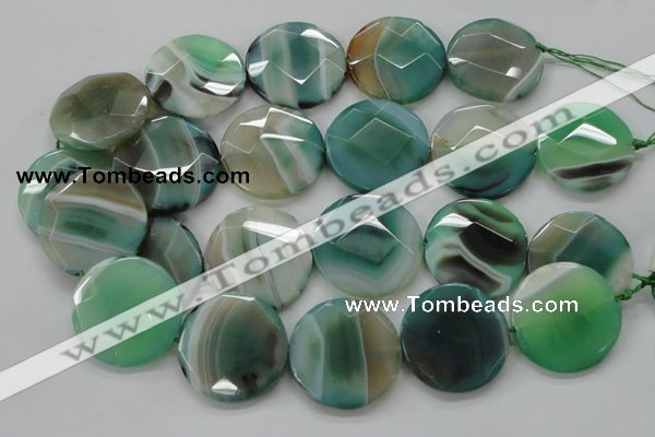 CAA335 15.5 inches 35mm faceted coin green line agate beads