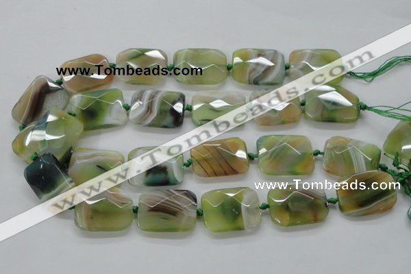 CAA336 15.5 inches 22*30mm faceted rectangle green line agate beads