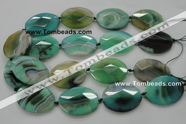 CAA338 15.5 inches 30*40mm faceted oval green line agate beads