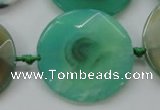 CAA339 15.5 inches 35mm faceted coin green line agate beads