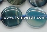 CAA340 15.5 inches 25mm flat round blue line agate beads