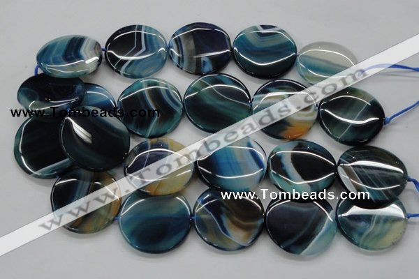 CAA341 15.5 inches 35mm flat round blue line agate beads