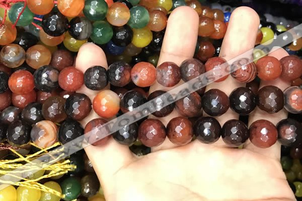 CAA3410 15 inches 12mm faceted round agate beads wholesale