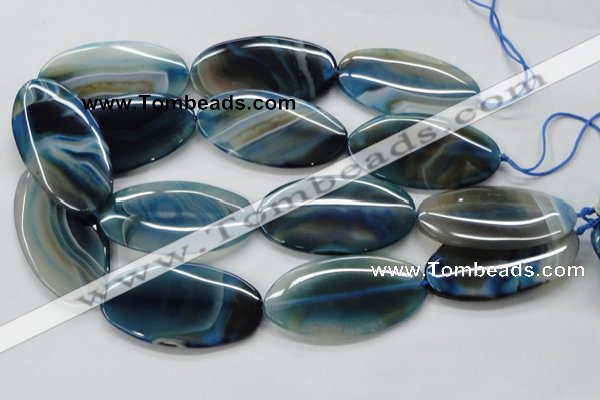 CAA347 15.5 inches 30*60mm oval blue line agate gemstone beads