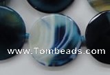 CAA348 15.5 inches 18mm faceted coin blue line agate beads