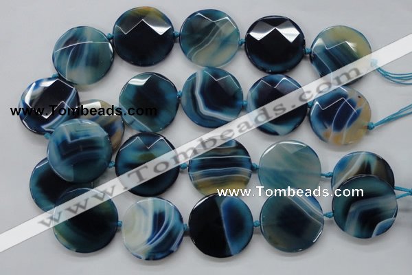 CAA348 15.5 inches 18mm faceted coin blue line agate beads