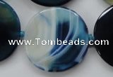 CAA349 15.5 inches 34mm faceted coin blue line agate beads